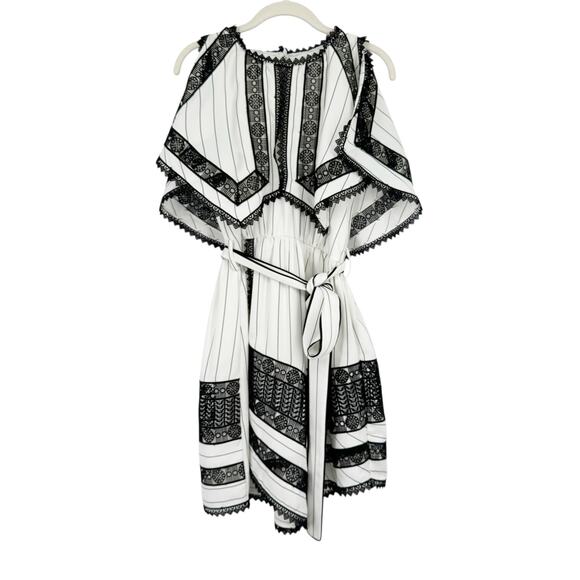 SELF-PORTRAIT Monochrome Striped Crepe Handkerchief Mini Dress White Lace US 6 - Picture 3 of 11